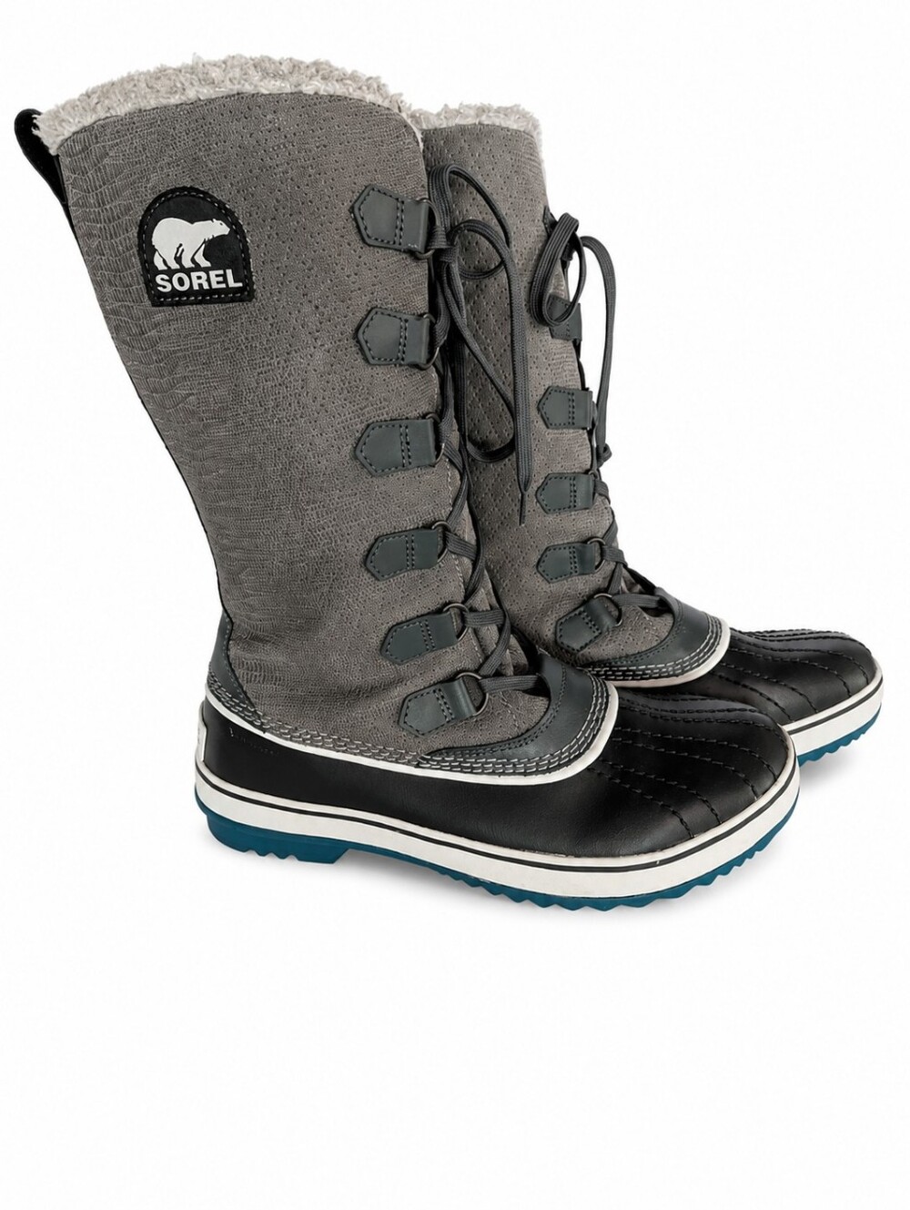 Sorel Tall Waterproof Winter Snow Boots Gray Black Faux Fur Lined  Women’s 10